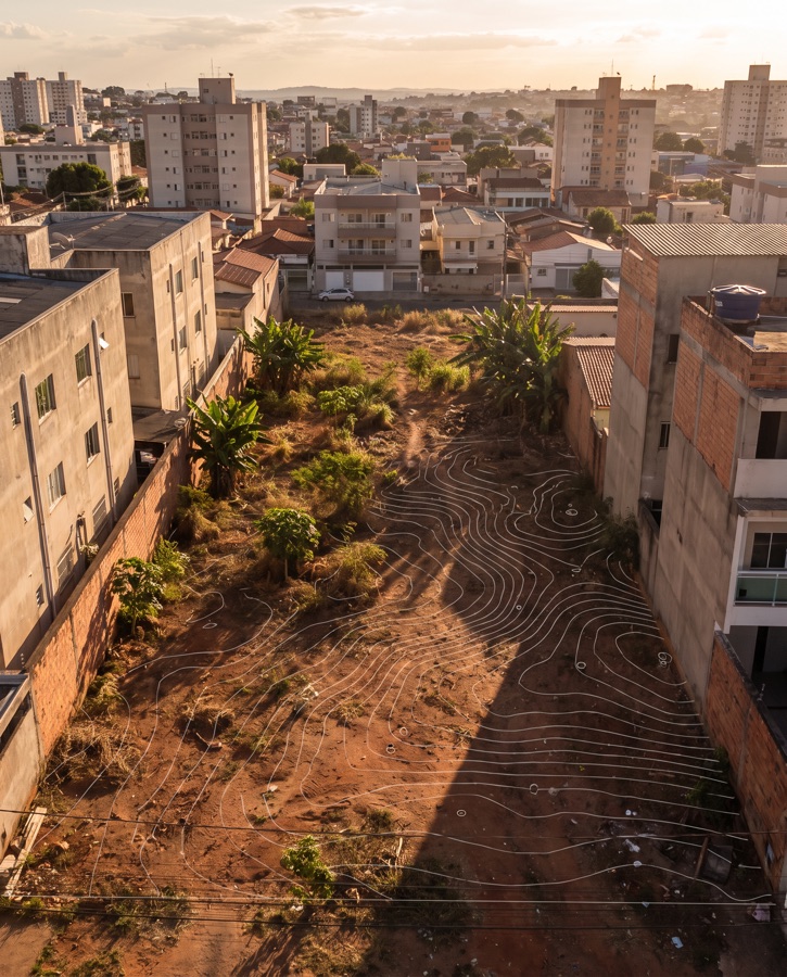 Lote urbano com curvas de nível sobrepostas